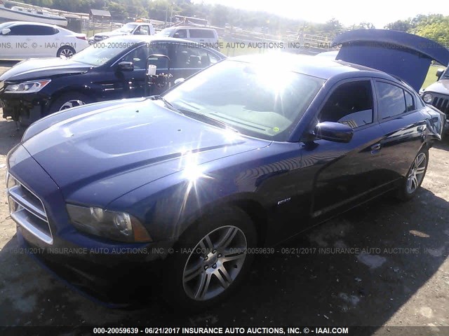 2C3CDXCT9EH113744 - 2014 DODGE CHARGER R/T BLUE photo 2