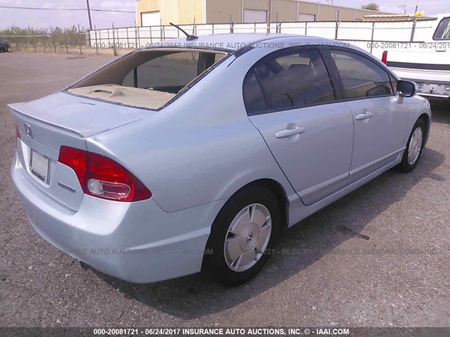 JHMFA36228S014563 - 2008 HONDA CIVIC HYBRID Light Blue photo 4