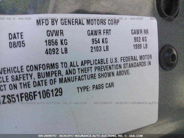 1G1ZS51F86F106129 - 2006 CHEVROLET MALIBU LS GRAY photo 9