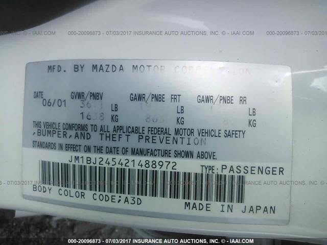 JM1BJ245421488972 - 2002 MAZDA PROTEGE PR5 白色 照片 9