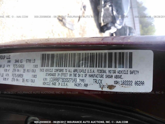 1C6RR6FT9DS527103 - 2013 RAM 1500 ST RED photo 9