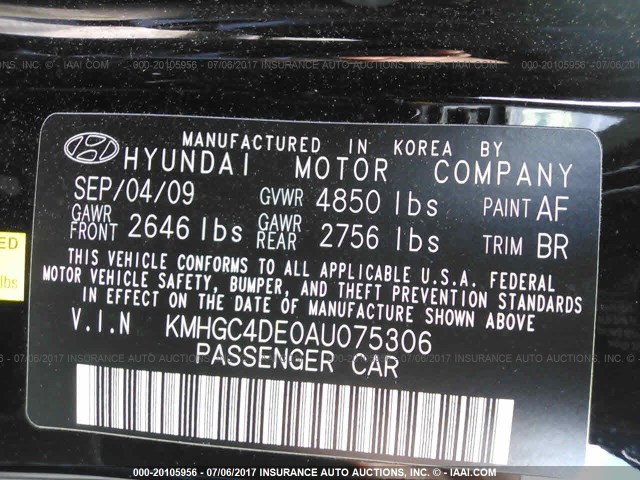 KMHGC4DE0AU075306 - 2010 HYUNDAI GENESIS 3.8L BLACK photo 9