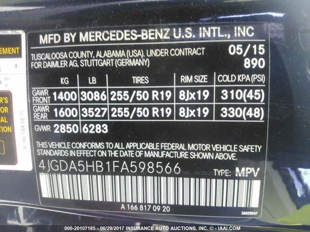 4JGDA5HB1FA598566 - 2015 MERCEDES-BENZ ML 350 4MATIC BLUE photo 9