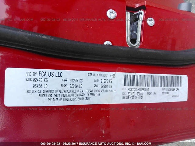 2C3CDXGJXGH237906 - 2016 DODGE CHARGER R/T SCAT PACK RED photo 9