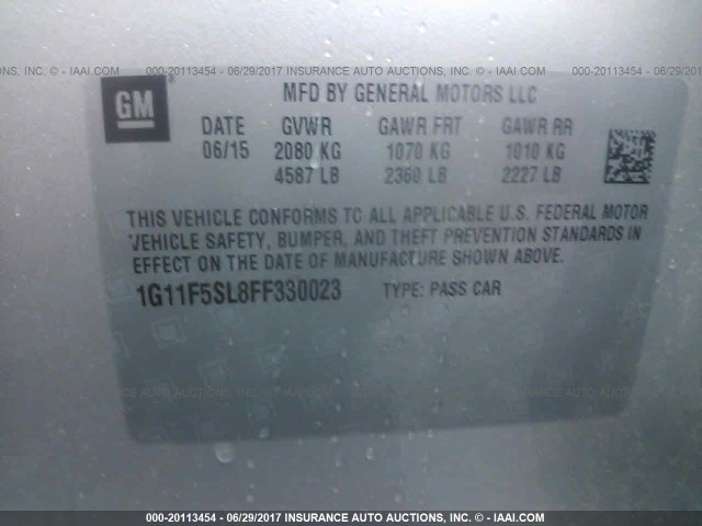 1G11F5SL8FF330023 - 2015 CHEVROLET MALIBU LTZ 银色 照片 9