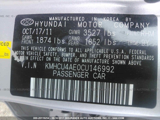 KMHCU4AE0CU146992 - 2012 HYUNDAI ACCENT GLS/GS/SE SILVER photo 9