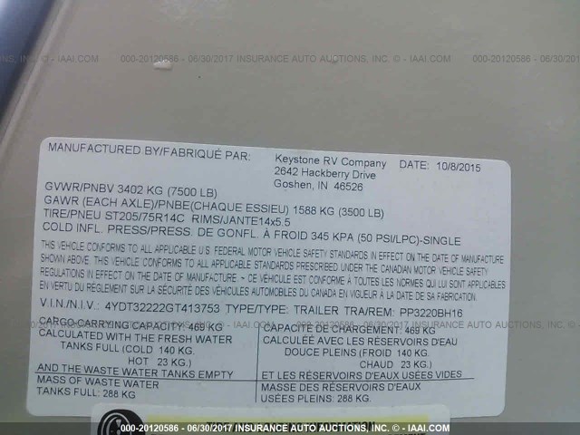 4YDT32222GT413753 - 2016 KEYSTONE PASSPORT Unknown photo 9