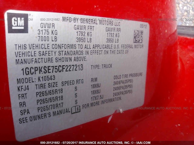 1GCPKSE75CF227213 - 2012 CHEVROLET SILVERADO K1500 LT RED photo 9