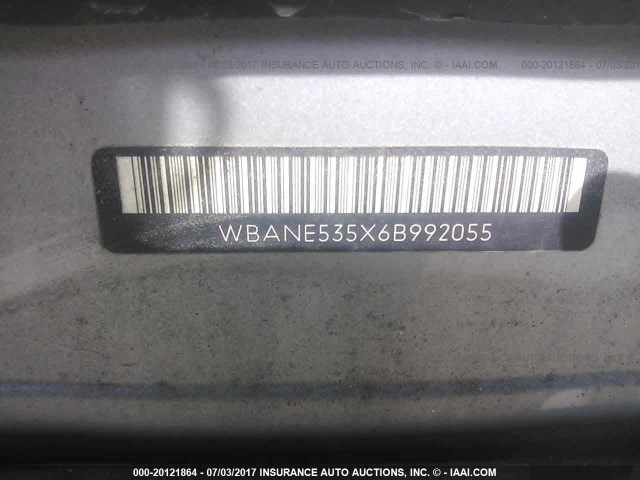 WBANE535X6B992055 - 2006 BMW 525 I SILVER photo 9
