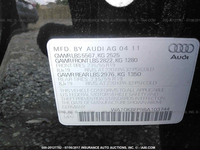 WA1DKBFP9BA103744 - 2011 AUDI Q5 PREMIUM PLUS BLACK photo 9