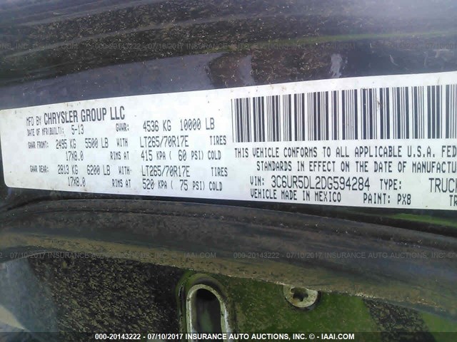 3C6UR5DL2DG594284 - 2013 RAM 2500 SLT 黑色 照片 9