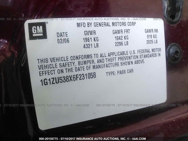 1G1ZU538X6F231058 - 2006 CHEVROLET MALIBU LTZ 红色 照片 9