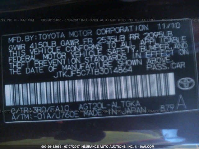 JTKJF5C71B3014864 - 2011 TOYOTA SCION TC 紫色 照片 9