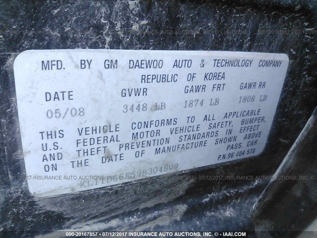 KL1TD66E59B304800 - 2009 CHEVROLET AVEO LS/LT 黑色 照片 9