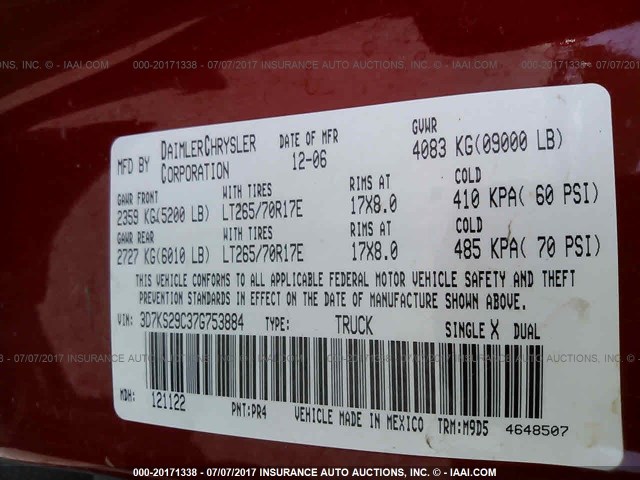 3D7KS29C37G753884 - 2007 DODGE RAM 2500 RED photo 9