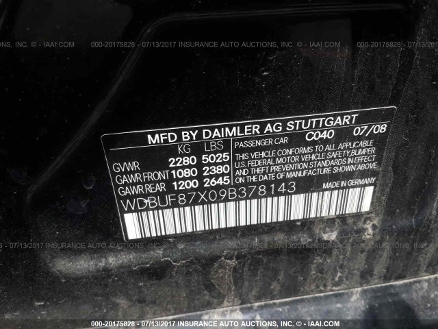 WDBUF87X09B378143 - 2009 MERCEDES-BENZ E 350 4MATIC BLACK photo 9