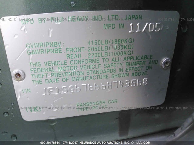 JF1SG67666H743568 - 2006 SUBARU FORESTER 2.5X LL BEAN GREEN photo 9