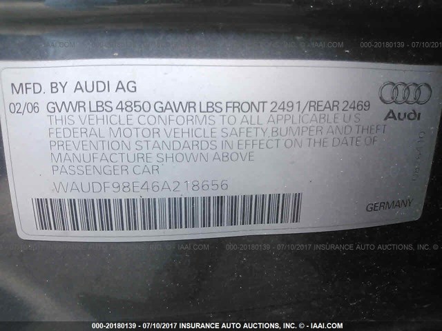 WAUDF98E46A218656 - 2006 AUDI A4 2.0T QUATTRO GRAY photo 9