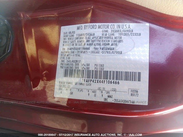 1FAFP42X44F106466 - 2004 FORD MUSTANG GT RED photo 9