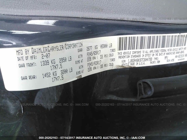 1J8GR48K87C604799 - 2007 JEEP GRAND CHEROKEE LAREDO/COLUMBIA/FREEDOM 灰色 照片 9