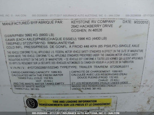 4YDT25028B1532340 - 2011 KEYSTONE SPRINTER Unknown photo 9