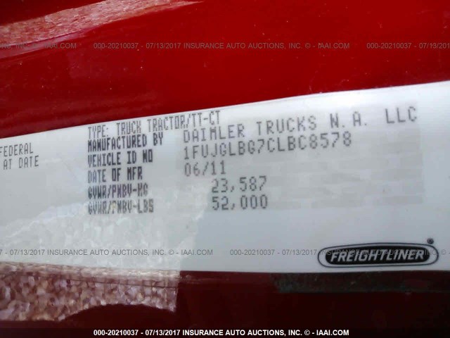 1FUJGLBG7CLBC8578 - 2012 FREIGHTLINER CASCADIA 125  RED photo 10