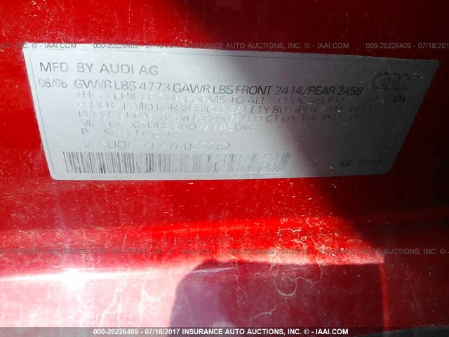 WAUDF78E47A025882 - 2007 AUDI A4 2.0T QUATTRO RED photo 9