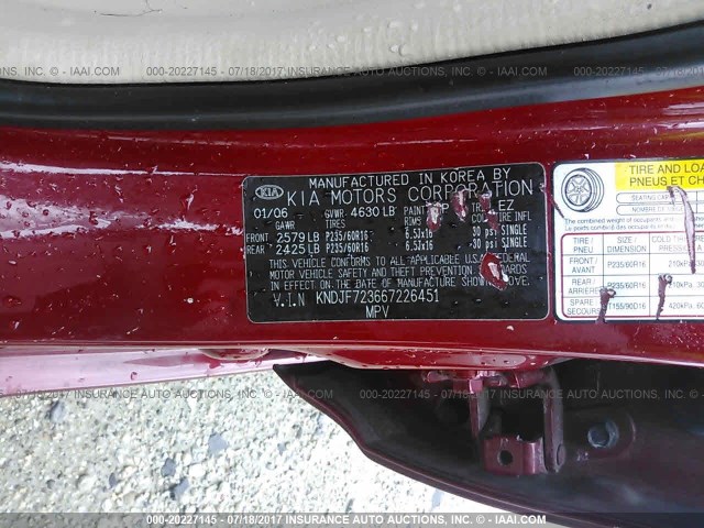 KNDJF723667226451 - 2006 KIA NEW SPORTAGE  RED photo 9