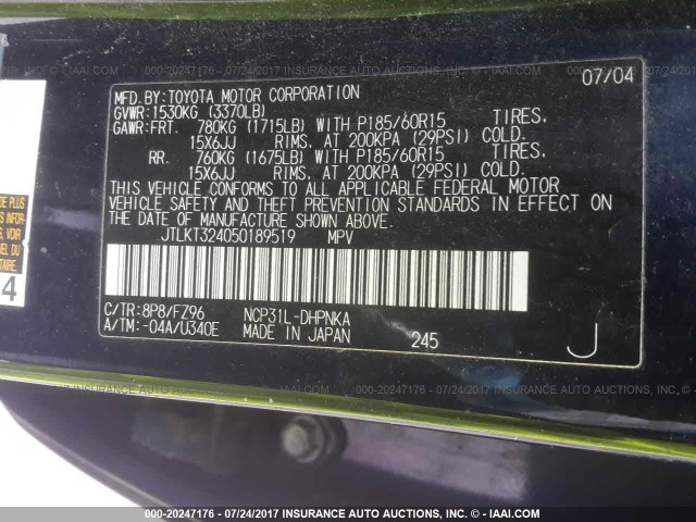 JTLKT324050189519 - 2005 TOYOTA SCION XB Tünd mavi foto 9