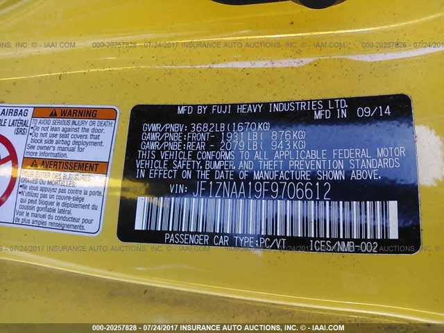 JF1ZNAA19F9706612 - 2015 TOYOTA SCION FR-S ყვითელი ფოტო 9