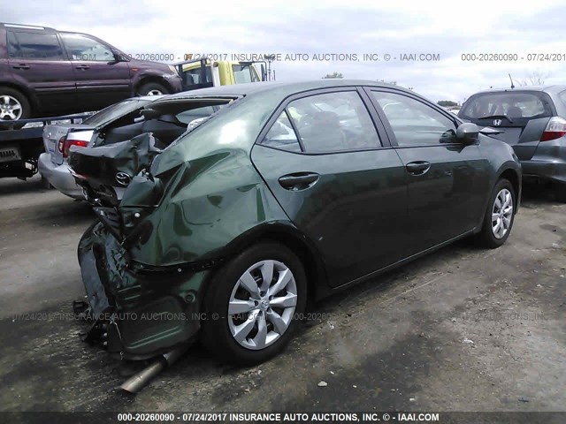 2T1BURHE1FC480663 - 2015 TOYOTA COROLLA L/LE/LE PLS/PRM/S/S PLS GREEN photo 4