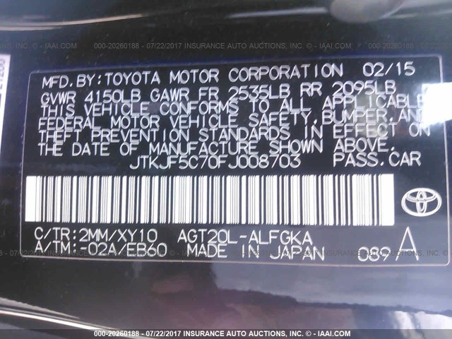 JTKJF5C70FJ008703 - 2015 TOYOTA SCION TC 橙色 照片 9