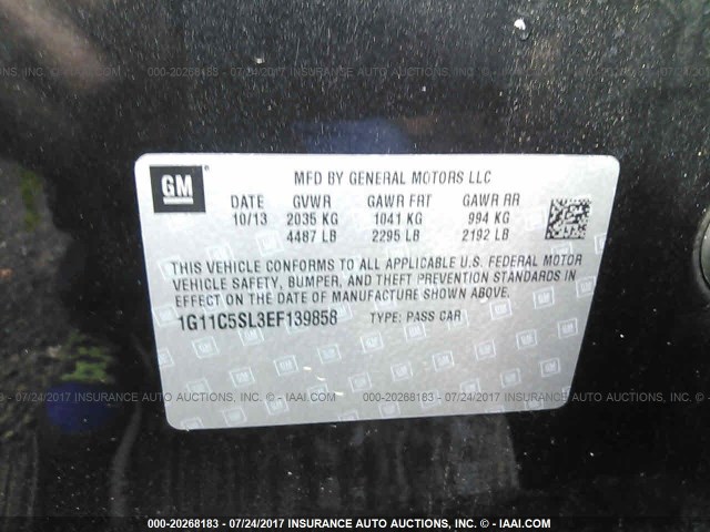 1G11C5SL3EF139858 - 2014 CHEVROLET MALIBU 1LT შავი ფოტო 9
