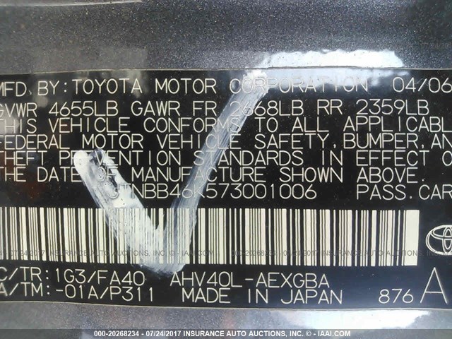 JTNBB46K573001006 - 2007 TOYOTA CAMRY NEW GENERAT HYBRID GRAY photo 9