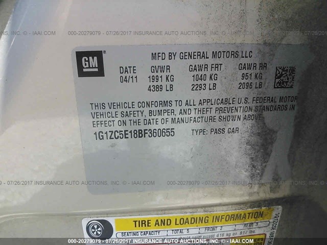 1G1ZC5E18BF360655 - 2011 CHEVROLET MALIBU 1LT 金色 照片 9