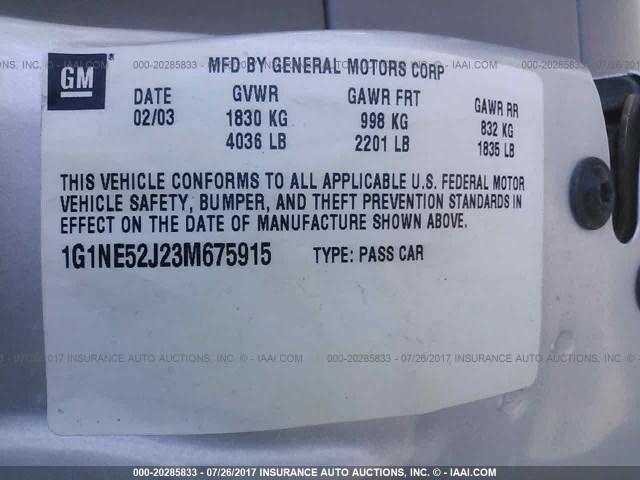 1G1NE52J23M675915 - 2003 CHEVROLET MALIBU LS 银色 照片 9