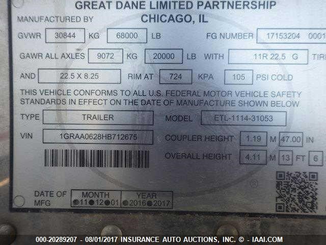 1GRAA0628HB712675 - 2017 GREAT DANE TRAILERS REEFER  WHITE photo 10