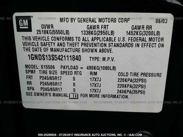 1GNDS13S542111840 - 2004 CHEVROLET TRAILBLAZER LS/LT BLACK photo 9