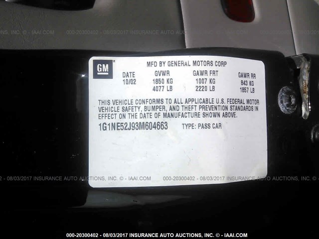 1G1NE52J93M604663 - 2003 CHEVROLET MALIBU LS Qara foto 9