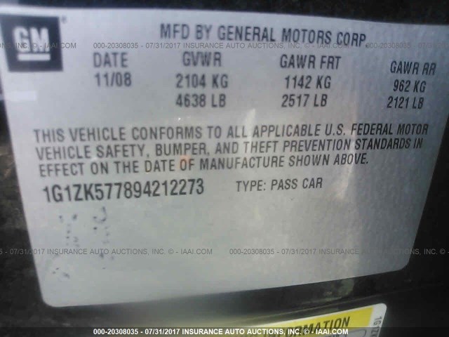 1G1ZK577894212273 - 2009 CHEVROLET MALIBU LTZ 黑色 照片 9