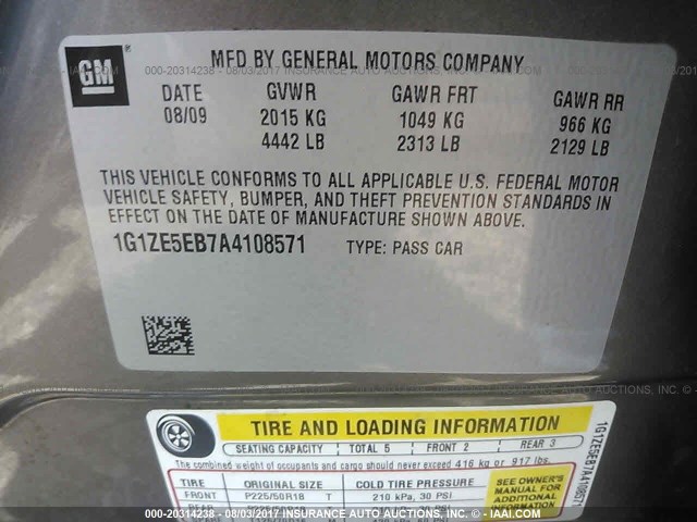 1G1ZE5EB7A4108571 - 2010 CHEVROLET MALIBU LTZ 棕色 照片 9