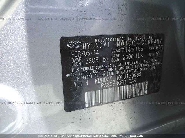 KMHD35LH0EU179983 - 2014 HYUNDAI ELANTRA GT GRAY photo 9