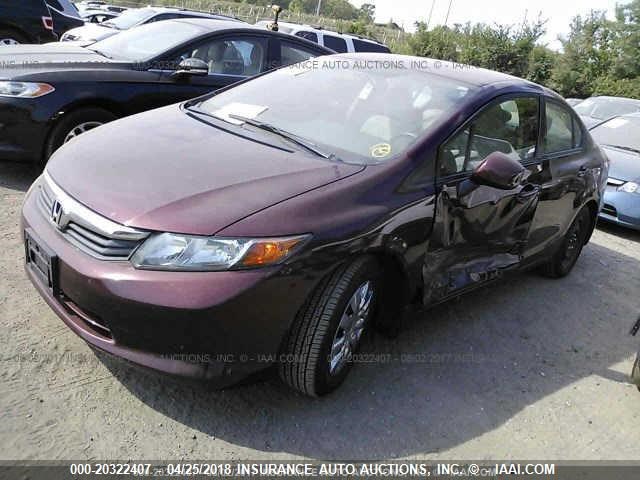 19XFB2F54CE077808 - 2012 HONDA CIVIC LX MAROON photo 2