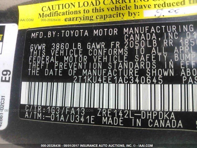 2T1KU4EE1AC340645 - 2010 TOYOTA COROLLA MATRIX  GRAY photo 9