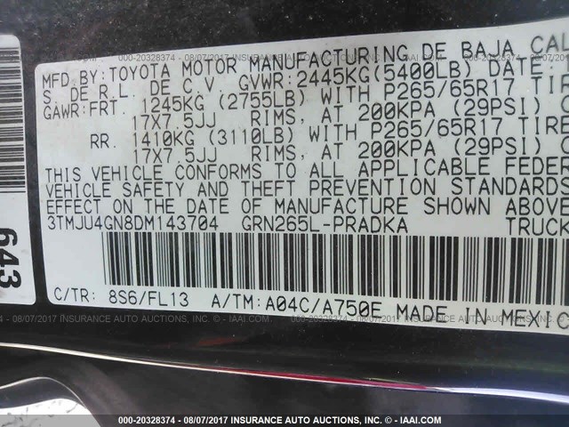 3TMJU4GN8DM143704 - 2013 TOYOTA TACOMA DOUBLE CAB PRERUNNER BLUE photo 9