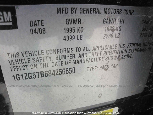 1G1ZG57B684256650 - 2008 CHEVROLET MALIBU LS 黑色 照片 9