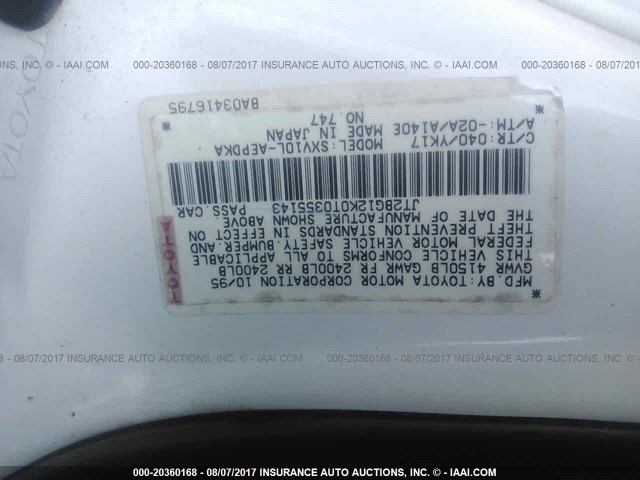 JT2BG12K0T0355143 - 1996 TOYOTA CAMRY DX/LE/XLE თეთრი ფოტო 9