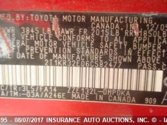 2T1KR32E06C582477 - 2006 TOYOTA COROLLA MATRIX XR RED photo 9