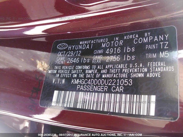 KMHGC4DD0DU221053 - 2013 HYUNDAI GENESIS 3.8L RED photo 9