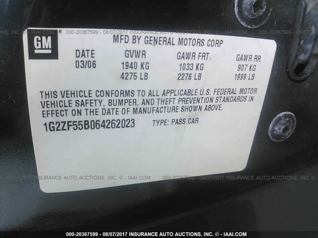 1G2ZF55B064262023 - 2006 PONTIAC G6 SE GREEN photo 9